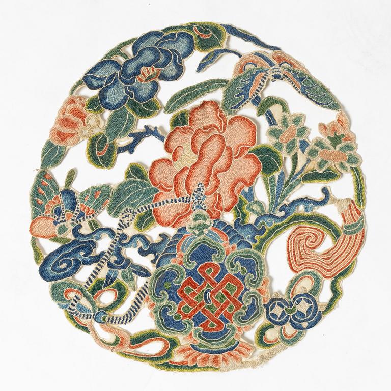 Broderi delar, fyra delar, siden. Qingdynastin.