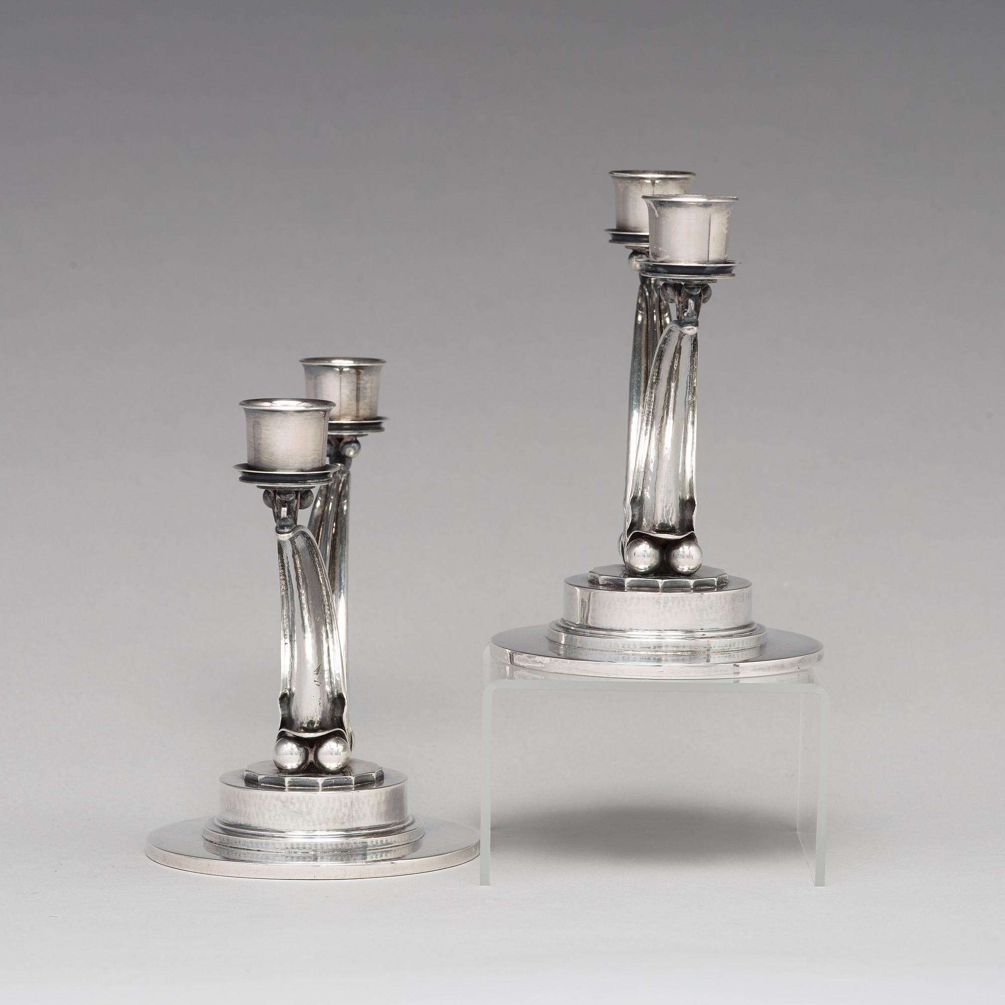 Harald Nielsen, kandelabrar, ett par, Georg Jensen, Köpenhamn, 1933-44 sterlingsilver, modell nr 278,