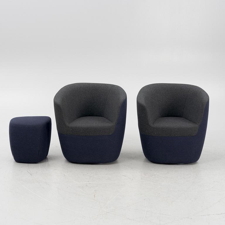 UN Studio/Ben van Berkel, a pair of 'Seating Stones' armchairs with a foot stool, Walter Knoll.