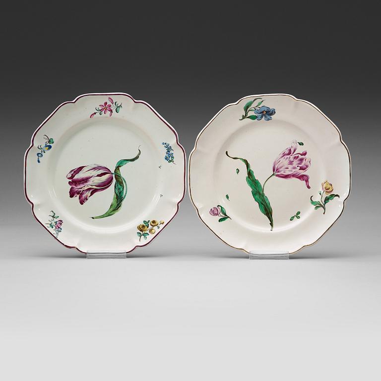 Two Kiel faience dinner plates, circa 1770.