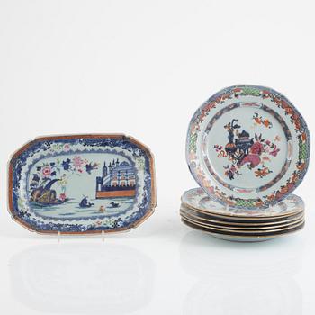 Seven plates and a serving dish, China, Qianlong (1736-95).