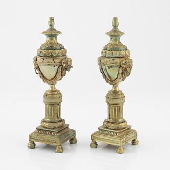 A pair Louis XVI-style gilt brass cassolettes, circa 1900.