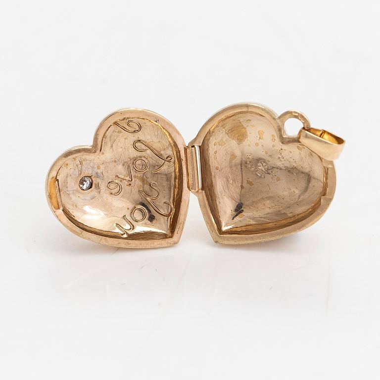 Pendant/locket, heart-shaped, 14K gold and a diamond approx. 0.02 ct.