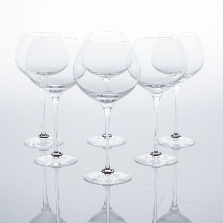 EFVA ATTLING, 6 st glas, "Amor Vincit Omina" samt skål, "Endless", glas och silver, Orrefors, omkring år 2000.