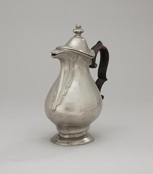 A Swedish Rococo pewter coffee pot by Hans Lagergren (1766-1801-08), Karlstad.