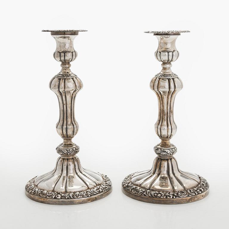 A pair of silver candelabras, a pair, Belgium 1831-1868.