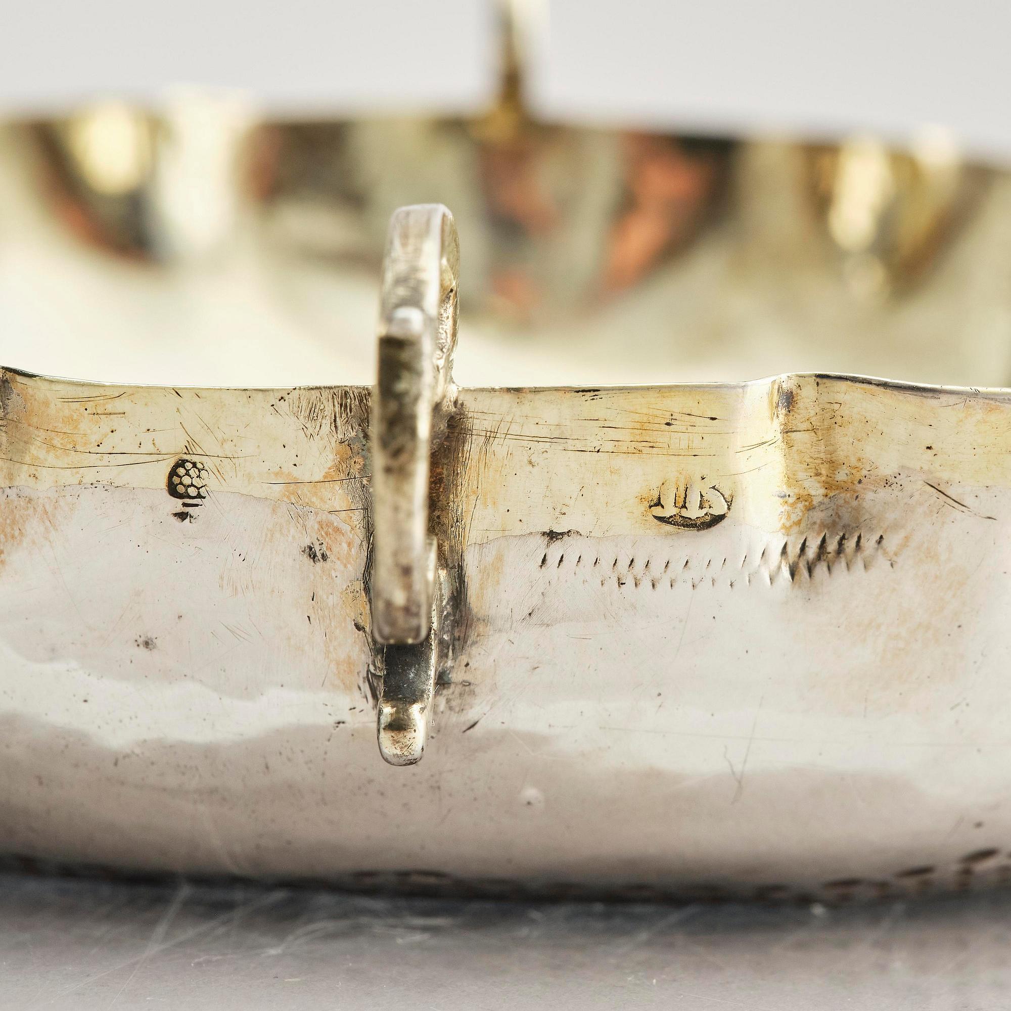 A small German parcel-gilt silver bowl (wine tasting bowl), mark of Johannes Kilian, Augsburg 1689-1692.