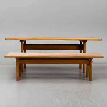 A pine dining table 'Asserbo' by Børge Mogensen, and bench, 1960s/1970s.
