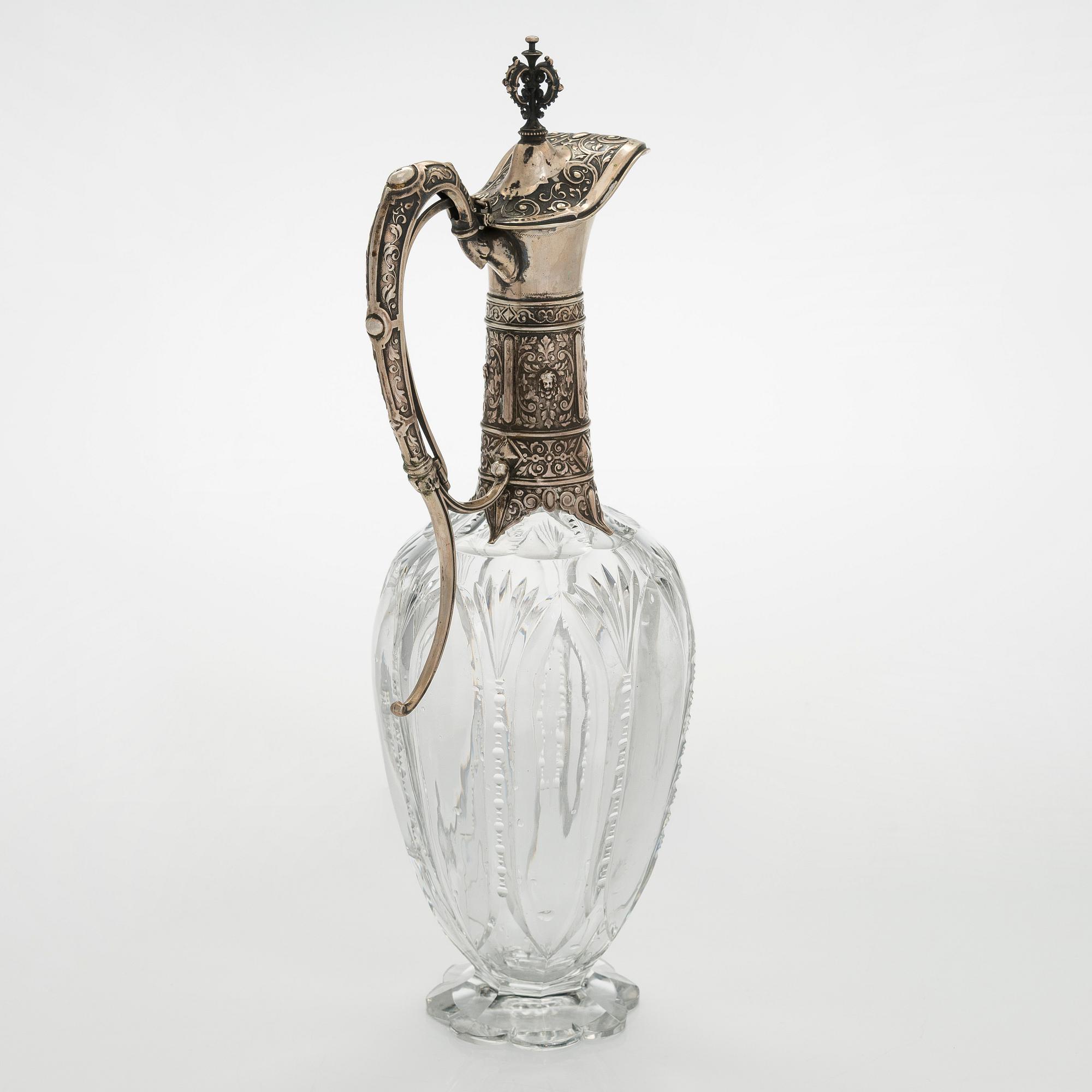 Vinkanna, silver och glas, tidigt 1900-tal.