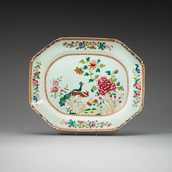 A famille rose 'double peacock' serving dish, Qing dynasty, Qianlong (1736-95).