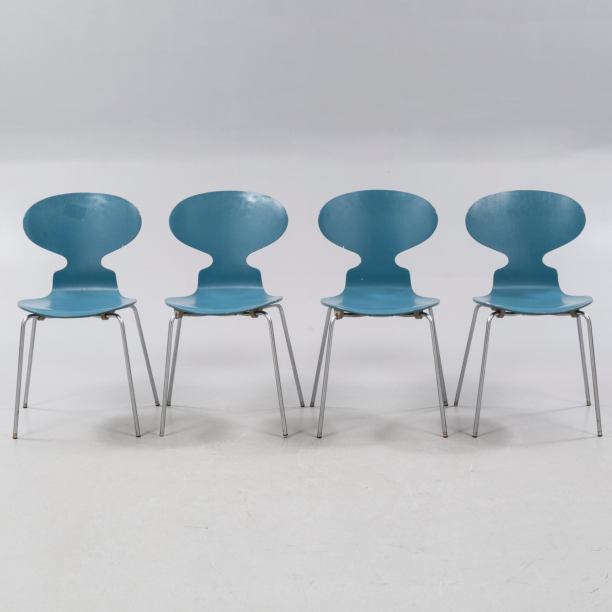 Four "Ant" chairs, designed by Arne Jacobsen, by Fritz Hansen 1970.