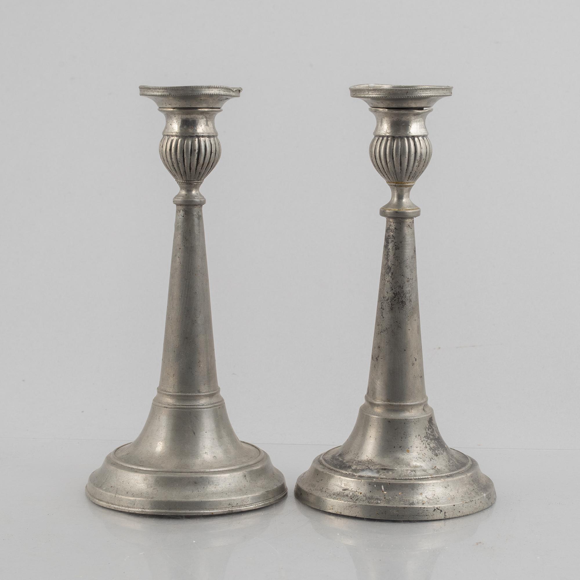 A pair of pewter candle sticks by Olof Wahlgren (active 1817-1825/27), Helsingborg, Sweden, 1813.