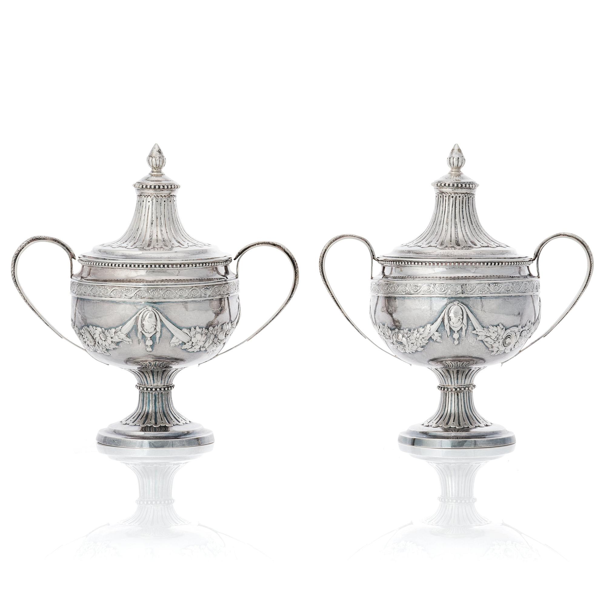 A pair of Swedish Gustavian silver sugar-bowls, mark of Johan Malmstedt, Gothenburg 1786.