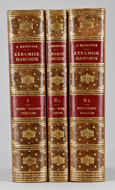 BOKVERK, 3 vol, "Keramisk handbok" av Emil Hannover, Stockholm 1924.