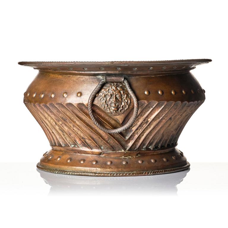 A presumably Italian repoussé copper wine-cooler, 18th century.