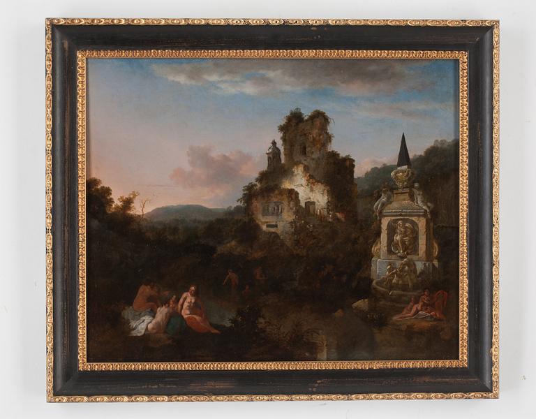 Jan Griffier, Landscape with ruins and figures.