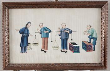 GOUACHER,14 stycken. Qingdynastin sent 1800-tal.