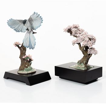 Lladró, two figurines, "Warbles for the blossom" and "Blossoming tree", Spain.