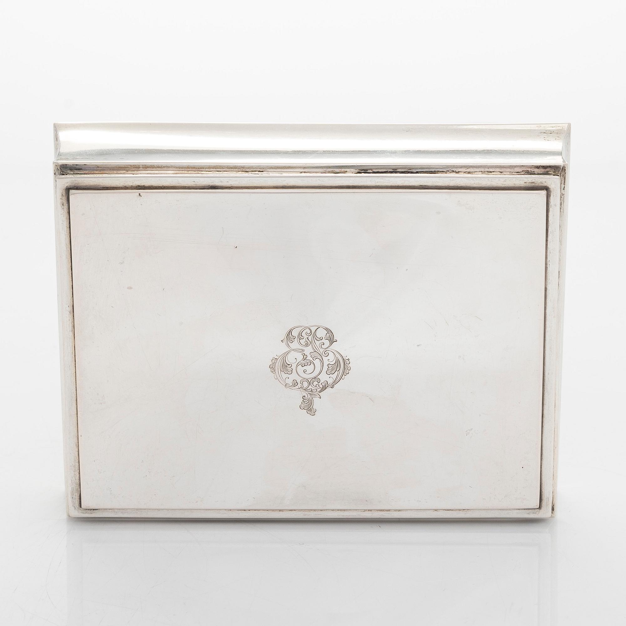 A 20th century silver cigar box, with Finnish import marks, Brødrene Lohne, Bergen.