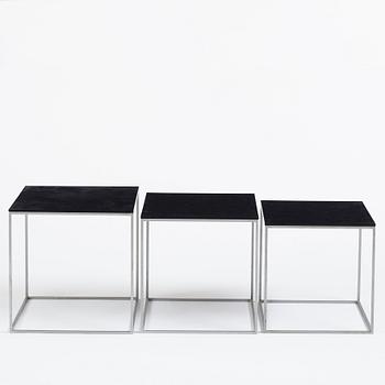 Poul Kjaerholm, a three pieces steel based, black acrylic top 'PK71' nest of tables, edition E. Kold Christensen, Denmark.