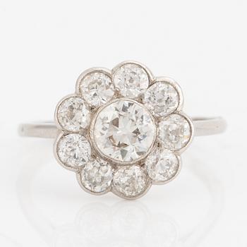 Ring, cushion-cut model, set with old-cut diamonds.
