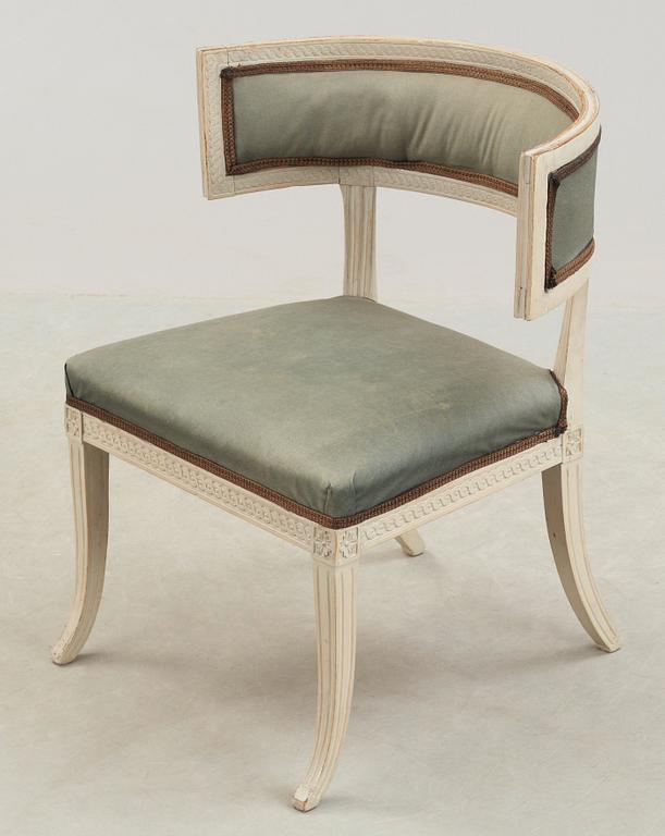 A late Gustavian circa 1800 klismos armchair.