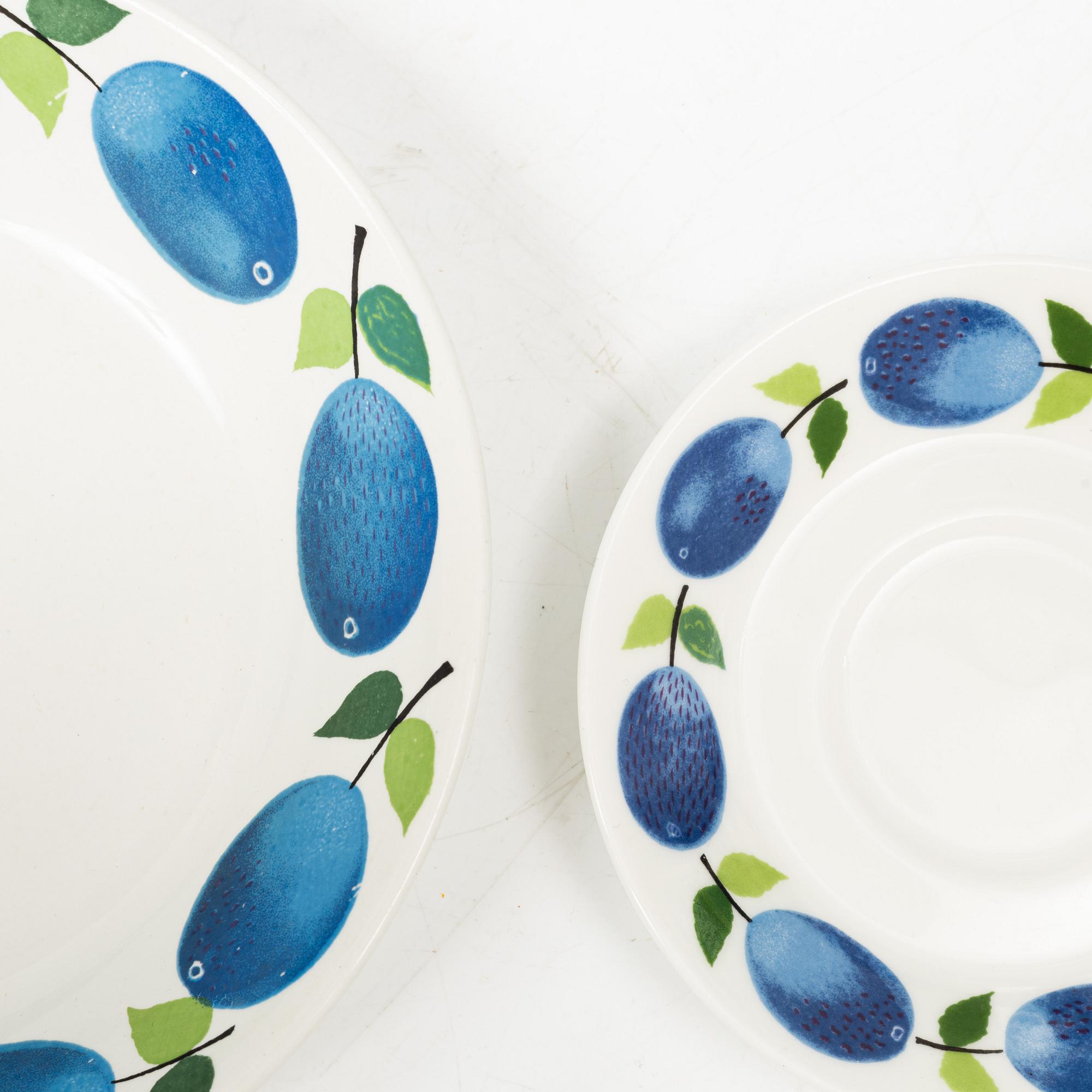 Stig Lindberg, servisdelar, 16 st, "Prunus", Gustavsberg.