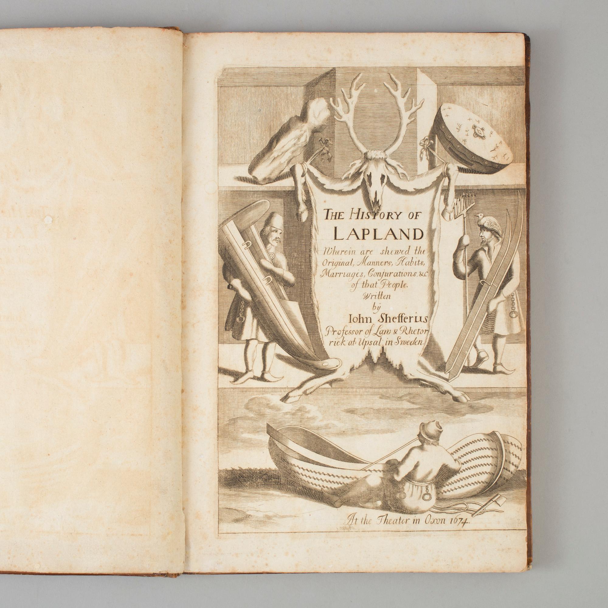 BOK, Johannes Schefferus, Beskrivning av Lappland tryckt Oxford 1674.