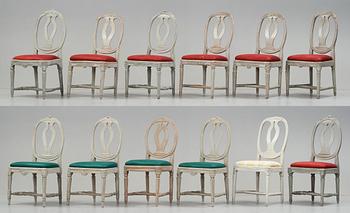 Twelve matched Gustavian chairs, late 18th - early 19th century.