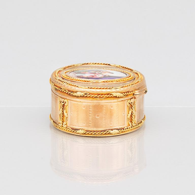 Dosa, guld en deux colour och emalj, sannolikt Hanau sent 1700-tal, Louis XVI.