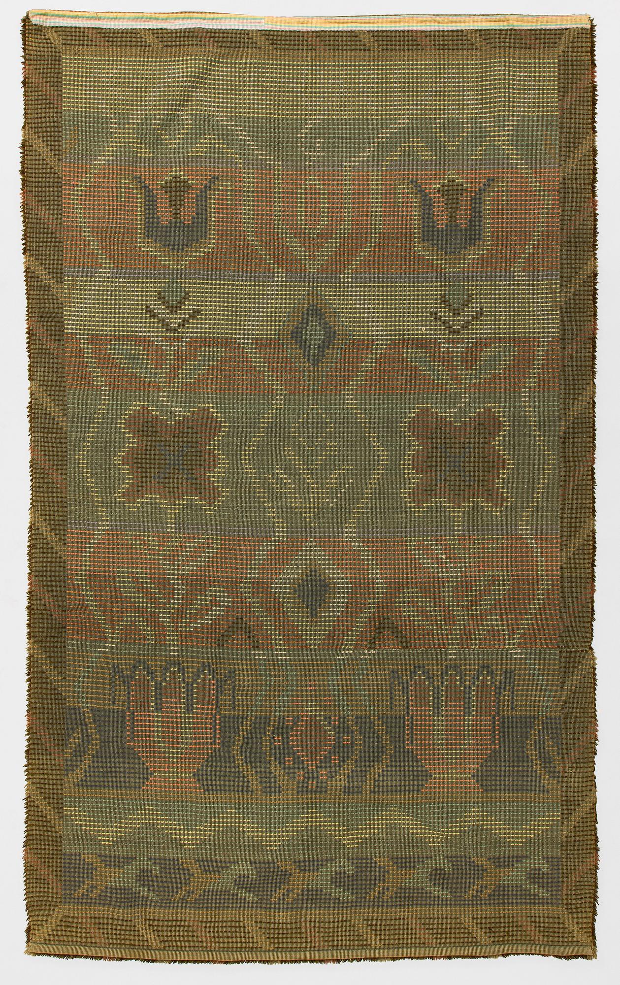 Toini Kallio, a rya rug, "Pirtinseinä", model for Neovuis, dated 1933. Ca. 213 x 128 cm.