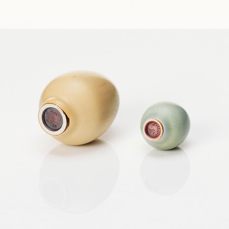 Berndt Friberg, a set of 5 stoneware miniature vases and 3 bowls, Gustavsberg studio, Sweden 1957-66.