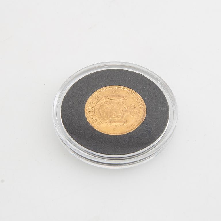 Guldmynt Sverige, Oscar II 10 kr, 1874.