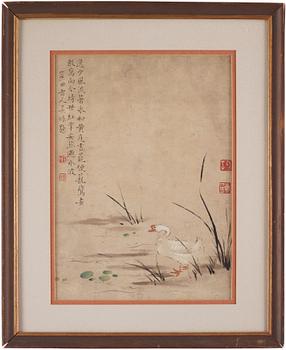 Målning, färg och tusch på papper. Kina, Qingdynastin. Signerad Wu Chao  吴焯, (1676-1733).