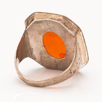 A silver sinet ring with a carneol by Anders Johan Roos, Tampere, Finland 1842.