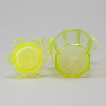 A glass flacon and jug late empire mid 19th century.