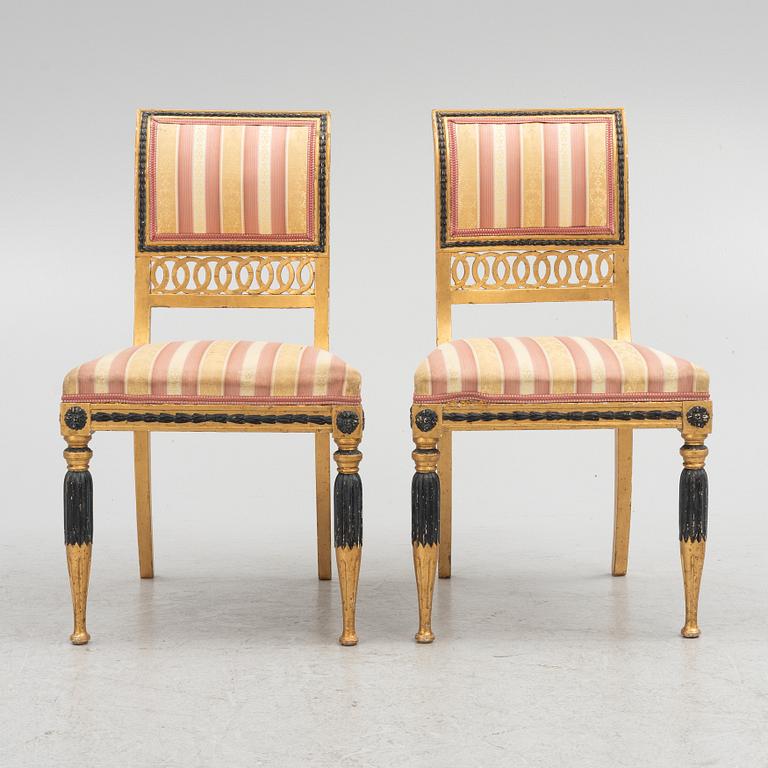 A pair of late Gustavian giltwood chairs, Stockholm, late 18th century.