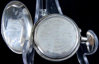 FICKUR, 2 st, låghaltigt silver, "Remontoir Ancre" samt "International Watch Co Schaffahusen". 1900-tal.