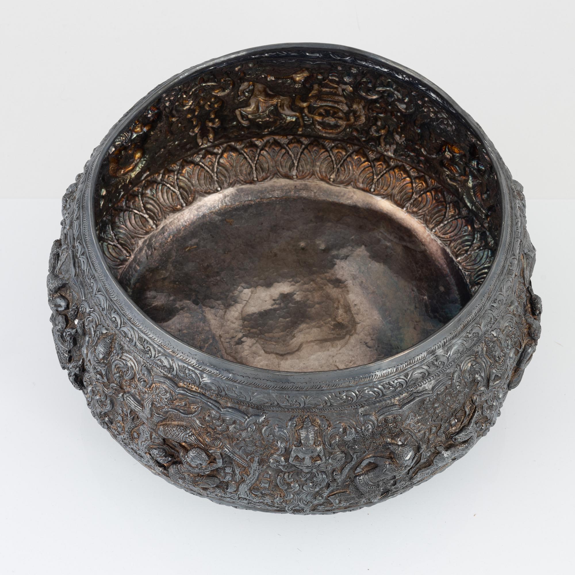Bowl, low-grade silver, Southeast Asia.