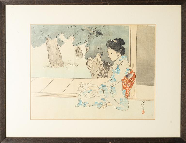 A group of four Japanese woodblock prints, Ogata Gekko, Takeuchi Keishu and Kōgyo Tsukioka.