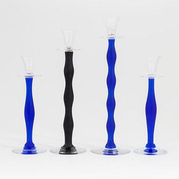 Anne Nilsson, a set of four 'Celeste' glass candlesticks, Orrefors.