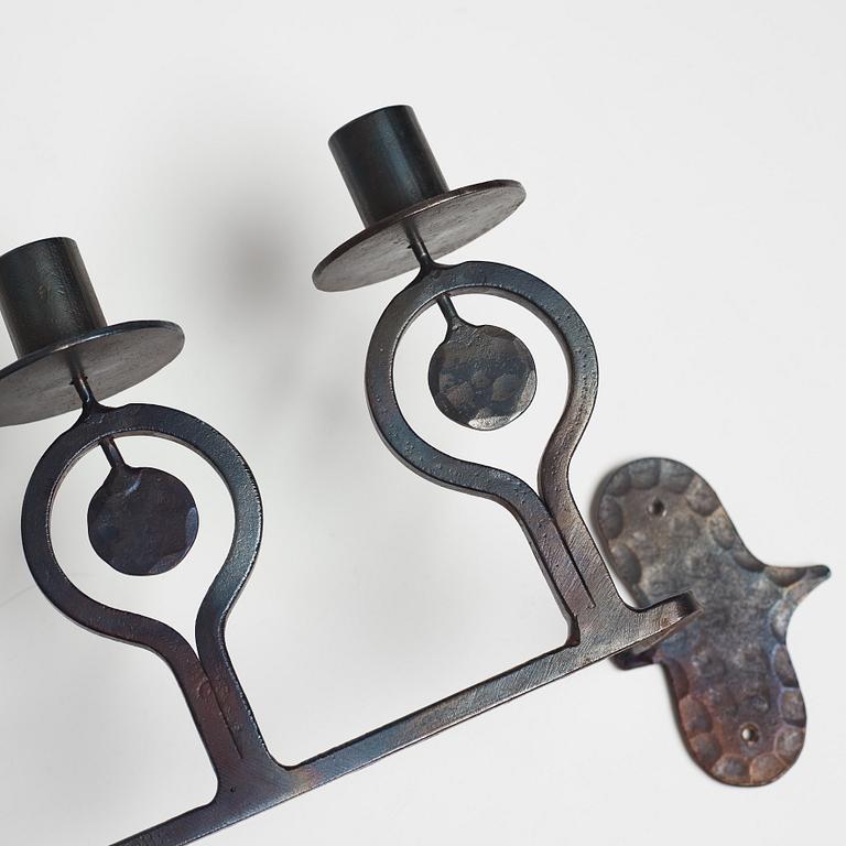 BERTIL VALLIEN, a wrought iron wall candelabrum from Boda Smide, 1960's.