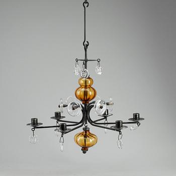 LJUSKRONA, glas och smidesjärn, Erik Höglund. H 43 cm.