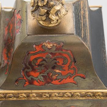 A French boulle style mantel clock, late 19th Century.