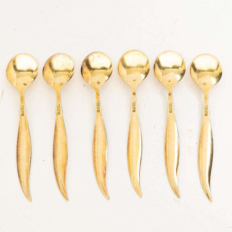 Mockaskedar, 6 st, förgyllt silver och emalj, Ottar Hval, Oslo, Norge, omkring 1900-talets mitt.