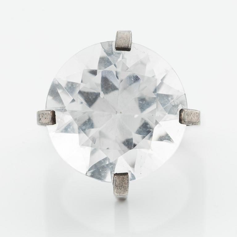 Ring in silver with a faceted rock crystal, reportedly made by Kristian Nilsson.