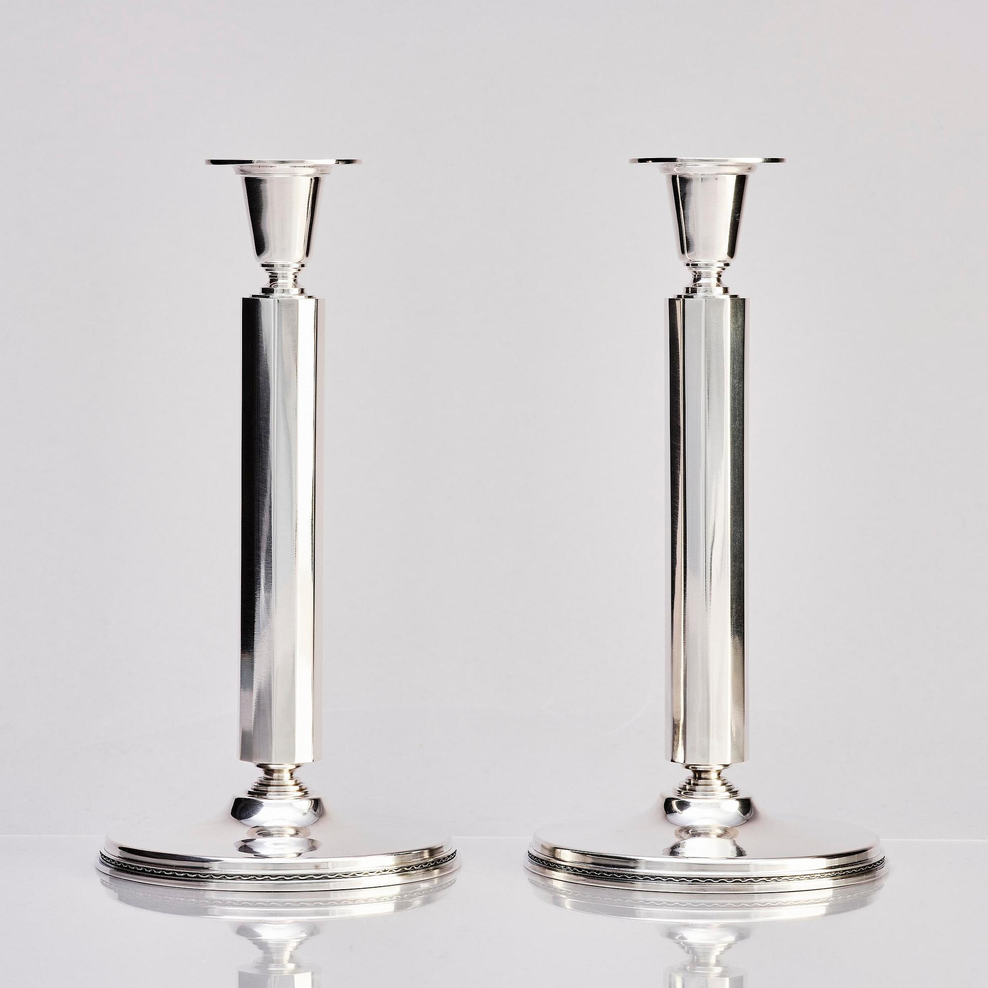 Atelier Borgila, a pair of sterling silver candlesticks, Stockholm 1982.