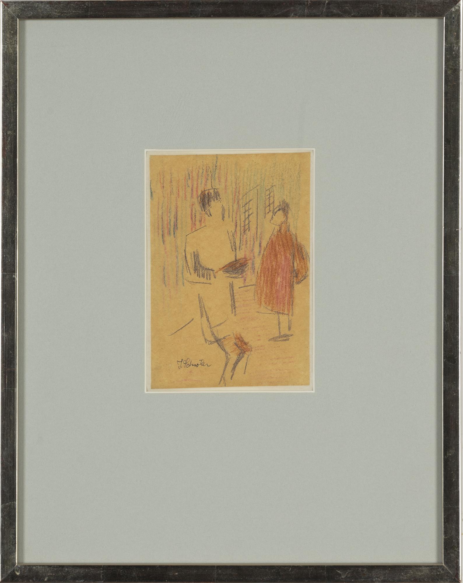 Inge Schiöler, chalk drawing, signed.