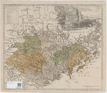 KARTA, delvis kolorerat kopparstick, 1700-tal.