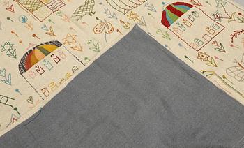 A hand-embroidered Kilim rug, c. 239 x 175 cm.